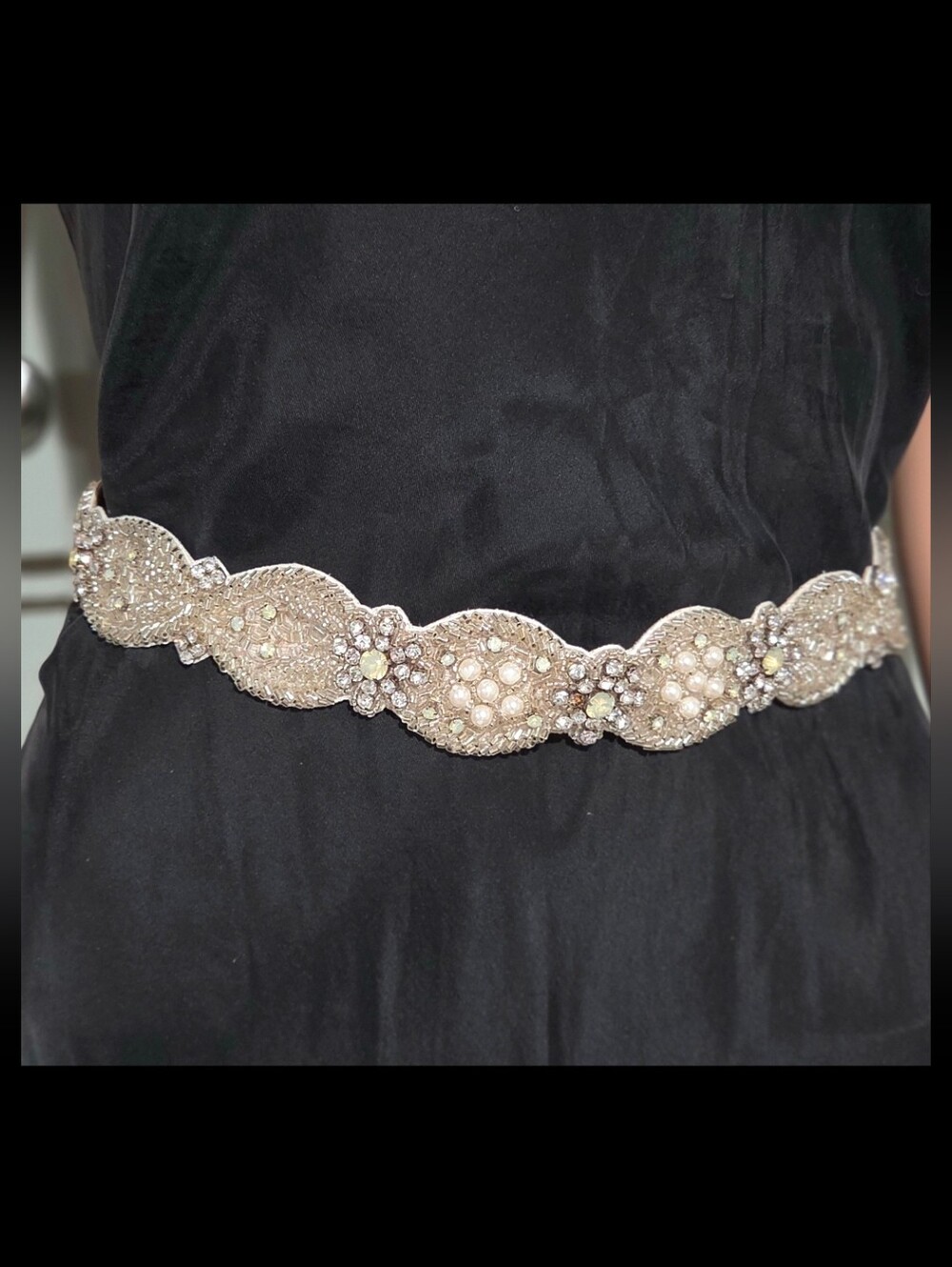 Ivory Pearl Crystal Beaded Bridal Stretch Belt Size Medium